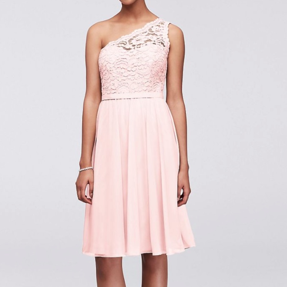 David’s Bridal One-shoulder Lace & Chiffon Dress